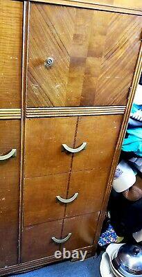 Lovely Art Deco Armoire Wardrobe with Coat Rod Closet, Tiger Oak Accent, Veneer