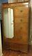Lovely Art Deco Armoire Wardrobe With Mirror, Coat Rod, Tiger Oak Accent, Paws