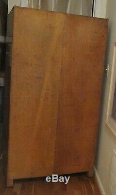 Lovely Art Deco Armoire Wardrobe with Mirror, Coat Rod, Tiger Oak Accent, Paws