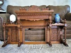 MINT! Tier Shelf Tiger Oak Fireplace Over Mantle Mirror Victorian Reed Organ Top