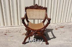 Magnificent Horner Victorian Tiger Oak Throne Chair w Roaring Winged Griffins