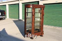Magnificent Victorian Tiger Oak Bow Front China Display Cabinet w Roaring Lions