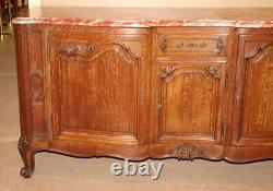 Marble Top Quarter Sawn Tiger Oak Louis XV Sideboard Buffet Server, circa 1930