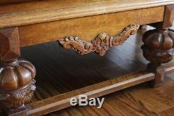 Mid Century Antique English Art Deco Quartersawn Tiger Oak Sideboard Buffet