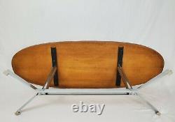 Mid-Century Coffee Table Surfboard Teak Oak Chrome Spider Legs Knoll Style