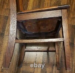 Mission Antique Tiger Oak Slat Back Upholstered Seat Dining Side Chairs Set of 4