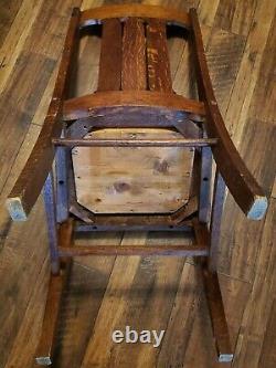Mission Antique Tiger Oak Slat Back Upholstered Seat Dining Side Chairs Set of 4