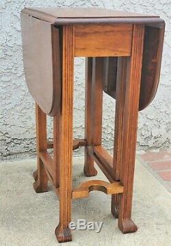 Mission Arts & Crafts Quarter Sawn Tiger Oak Drop Leaf Gate Leg Lamp Side Table