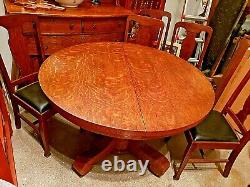 Mission Arts & Crafts Tiger Oak Antique round dining table with leaves