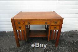 Mission Arts and Crafts Early 1900s Tiger Oak Writing Desk with Bookcase 9859