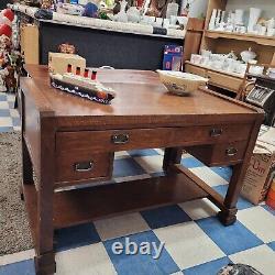 Mission Arts and Crafts Tiger Oak Library Table Desk 4 Drawers