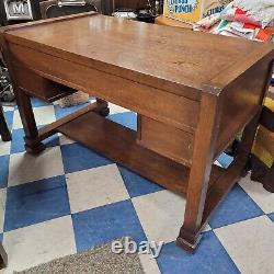 Mission Arts and Crafts Tiger Oak Library Table Desk 4 Drawers