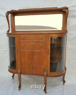 Mission Solid Tiger Oak China Cabinet / Server with Mirror & Bowed Glass Display