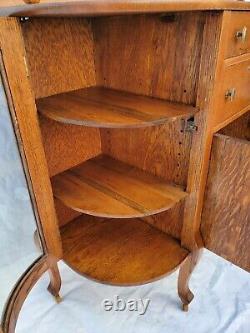 Mission Solid Tiger Oak China Cabinet / Server with Mirror & Bowed Glass Display