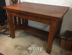 Mission Tiger Oak Art Deco Arts And Craft Library Table/desk-nice Antique Piece
