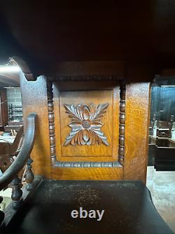 Monumental tiger oak victorian sideboard carved birds horses 1880 eastlake