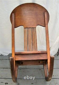New England Mission Antique Colonial Revival Tiger Oak Spoon Back Rocking Chair