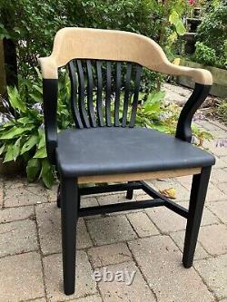 Newly Restyled Natural & Black Solid Tiger Oak Wood Bankers / Library Chair