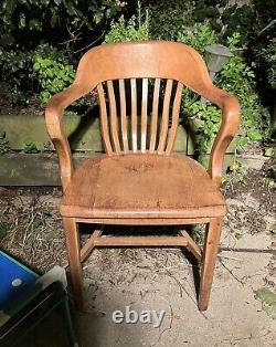 Newly Restyled Natural & Black Solid Tiger Oak Wood Bankers / Library Chair
