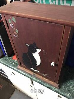Nice Antique Wall Cabinet Cupboard Hanging Wood Cabinet Painted Cat