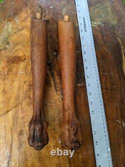 Oak Antique carved lions foot Legs Salvaged Wood 14×3 pair