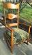 Oak Arts & Crafts Rocking Chair, Tiger Oak W Green Upholstery Seat 20th Century