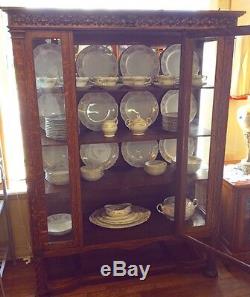 Oak China Cabinet 1920's Tiger Oak PRICE REDUCED TO $574.00