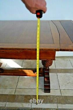 Oak Refectory Table Italian Pedestal Legs drop down hidden draw leafs antique