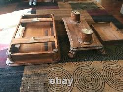 Old Solid Oak Pedestal Coffee Table, 1920s, Tiger Claw Feet, Good Condition