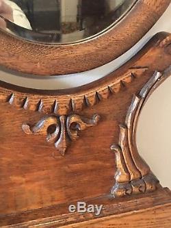 Original Beautiful Antique Heavily Carved Tiger Oak Vanity Princess Dresser 1900