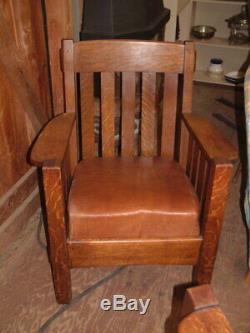 Original Set Tiger Oak Mission Bench & Chair, Handcrafted Wood Pegs, Nice Nice