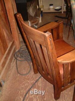 Original Set Tiger Oak Mission Bench & Chair, Handcrafted Wood Pegs, Nice Nice