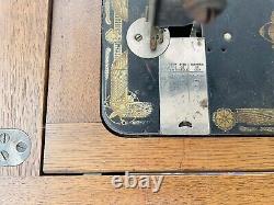 Ornate Antique Franklin Treadle Sewing Machine c. 1900's Tiger Oak Cabinet
