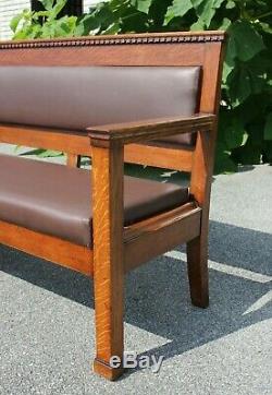 Padded Arts and Crafts Tiger Oak Mission Long Bench/Pew