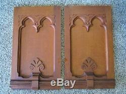 Pair 1800s Gothic Tiger Oak Architectural Salvage Panels Victorian Carved Doors