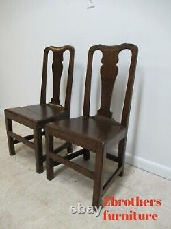 Pair Antique Tiger Oak Dining Room Side Chairs Primitive Chippendale Primitive B