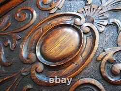 Pair Carved Gothic Crest Tiger Oak Cabinet Cupboard Doors Victorian Panels Brass
