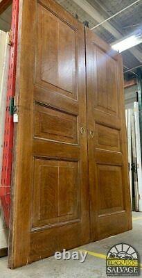 Pair Pocket Doors, Tiger Oak, 3 Panel, Locking Pulls, 73 x 101.5