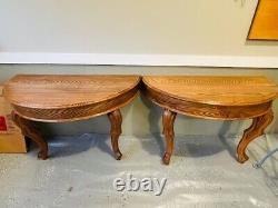Pair of Antique Solid Tiger Oak Side Tables / Bedside Tables with Wall Bracket