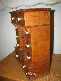 Primitive Tiger Oak 10 Drawer Wooden Spice Cabinet / Apothecary Cabinet 14.5 T