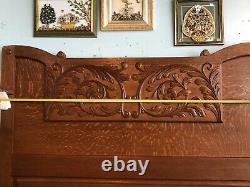 Quarter Sawn Tiger Oak Gentlemans Heavily Carved Dresser Matching Highback Bed