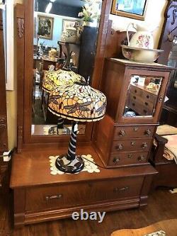 Quarter Sawn Tiger Oak Gentlemans Heavily Carved Dresser With Chevelle Mirror