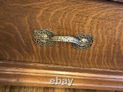 Quarter Sawn Tiger Oak Gentlemans Heavily Carved Dresser With Chevelle Mirror