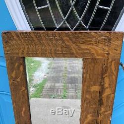 Quartersawn Tiger Oak Wall Mirror Antique Hutch Door Repurposed 36.5x13.75