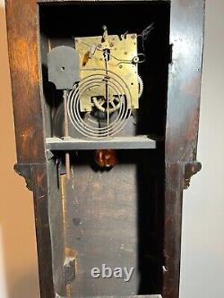 RARE Antique Half Size Granfather Clock Tiger Striped Oak 51 Inches Org Movement
