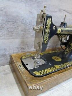 RARE Antique Western Electric Portable Sewing Machine With Tiger Oak Wood Case