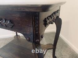 RARE Art Nouveau Victorian Antique Parlor Side Lamp Table Quarter Sawn Tiger Oak