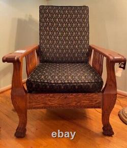 RARE Stickley Morris Clawfeet Clawfoot Tiger Oak Reclining Antique Chair 1900s