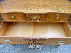 RESTORED Antique Quarter Sawn Tiger Oak Sideboard Hutch Buffet Server c1900