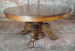 R. J. Horner Antique Tiger Oak Pedestal Table with4 Dragons feet c1890s